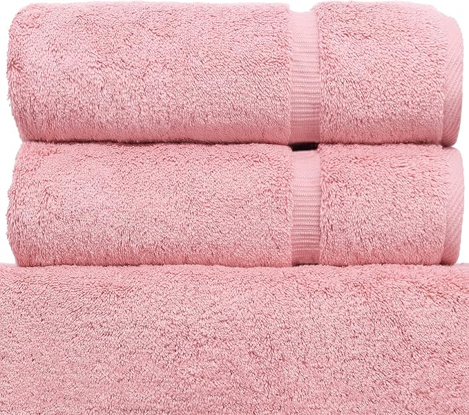 Monogrammed Hand Towel, Personalized Initial Gift, Extra Absorbent 100% Turkish Cotton - Soft Terry Finish - Set of 2 - Black Block Initial R - Embroidered on Pink Towels