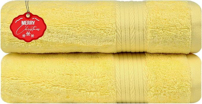 Ample Decor Bathroom Hand Towels 18 X 28 Inch 600 GSM 100% Cotton, Highly Absorbent - 2 Pcs Yellow