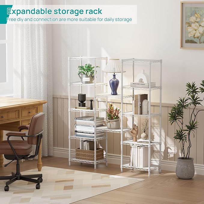 SINGAYE 6 Shelves Storage Shelf Wire Closet Bathroom Organizers Metal Pantry Kitchen Small Garage Shelving Unit Laundry Room Organization Home Corner Rack Estantes para Cocina White 10" Dx16 Wx60”H