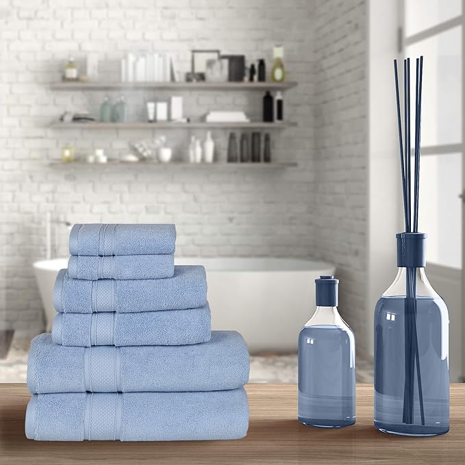 NOVA Luxury Linen - Hotel Quality Turkish Towel Set for Bathroom (6 Pcs Towel Set, Sky Blue)