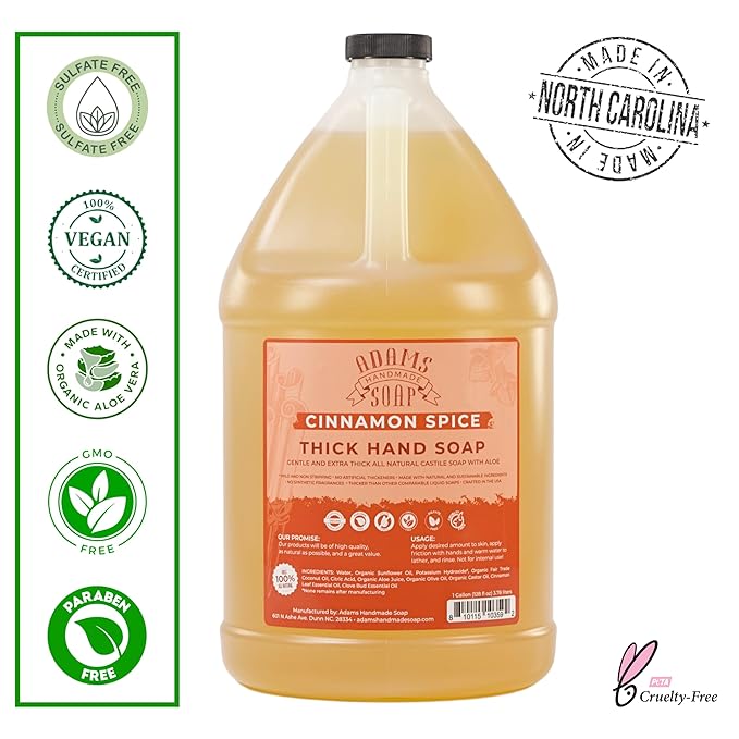 Adams Handmade Soap Thick Organic Castile Liquid Hand Soap 1 Gallon Refill - Cinnamon Spice