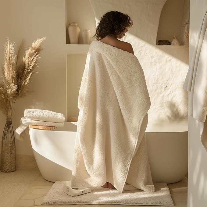 SALBAKOS 100% Turkish Cotton Jumbo Bath Sheet Towel Oversized 40x80 inch | Premium Hotel & Spa Quality, Soft, Absorbent, XL Bath Towels | Made in Turkey (Pack of 1, Ivory, Jumbo Bath Sheet)