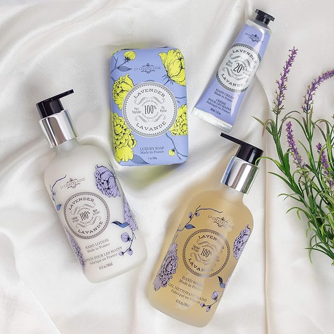 La Chatelaine Luxury Bar Soap Trio Gift Set Tin | Made in France | Natural and Organic | Shea Butter Formula | 3 x 7 oz / 200g - Lavender Soap Trio (Lavender, Lychee Bilberry, Lemon Verbena)