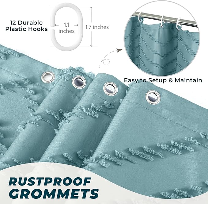 Teal Shower Curtain Boho Farmhouse Shower Curtain 72 x 72 Tufted Chevron Textured Minimalist Shower Curtains for Bathroom