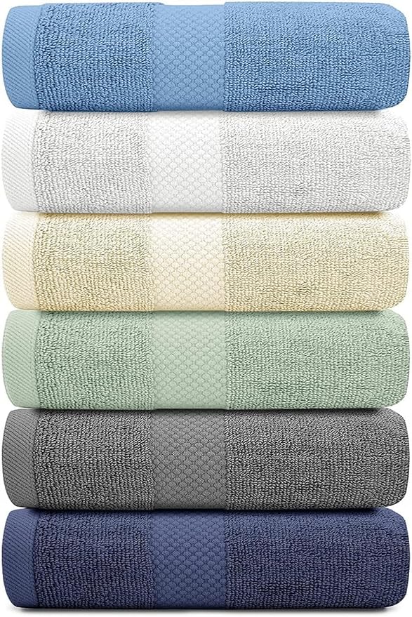 White Classic Luxury Multicolor Hand Towels - Soft 100% Turkish Cotton | Highly Absorbent Hotel spa Bathroom Towel Collection | 16x30 Inch | Set of 6