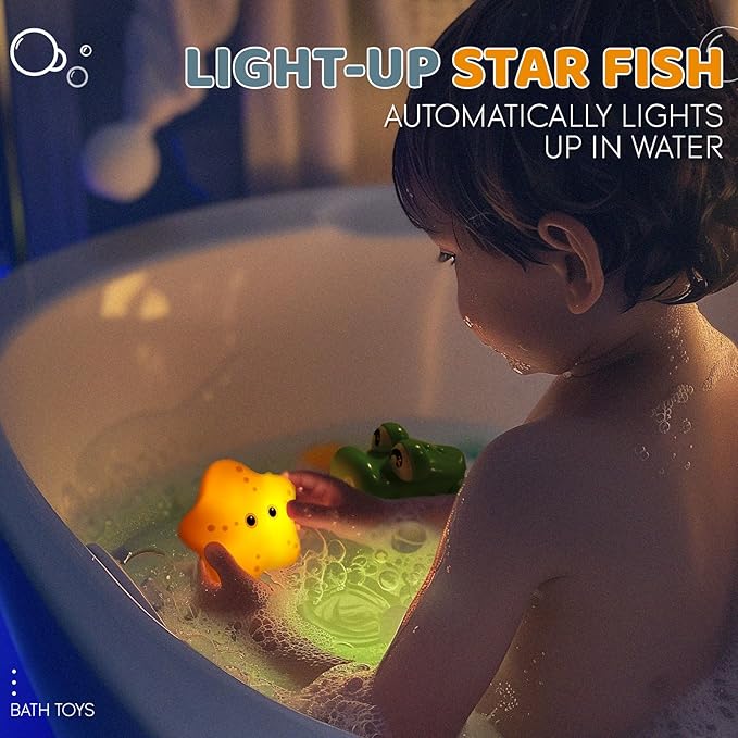 Bath Toys for Kids, Magnetic Fishing Toys with Storage Bag and Light up Star, Wind Up Creatures Baby Bathtub Birthday Gifts for Toddlers 2-4 Boys Girls, 11 Pcs Set