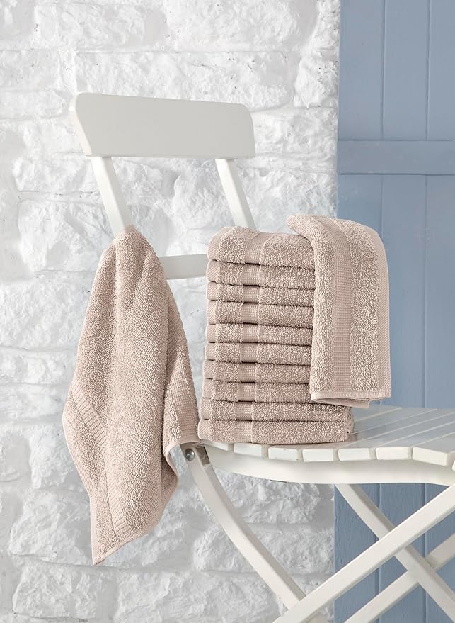 SALBAKOS 100% Turkish Cotton Washcloth Set of 12 13x13 inch | Heirloom Quality | Hotel & Spa Collection | Ultra Soft, Super Absorbent, Washcloth Towels | Made in Turkey (Ivory, 12 Washcloths)