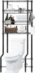 Bathroom Organizer Over The Toilet Storage, 4-Tier Metal Bathroom Over Toilet Storage Shelf Rack Freestanding Space Saver with Adjustable Shelves and Baskets, Black