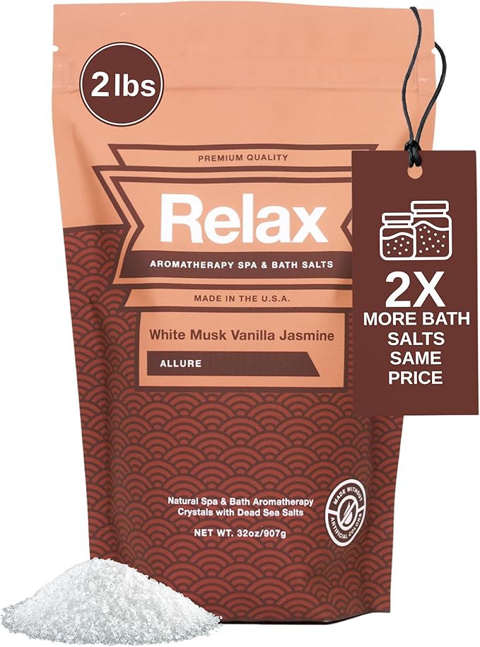 Relax Spa & Bath, Epsom & Dead Sea Salts, Aromatherapy Bath Salts for Hot Tub, Bath, or Spa, Infused with Magnesium, White Musk Vanilla Jasmine