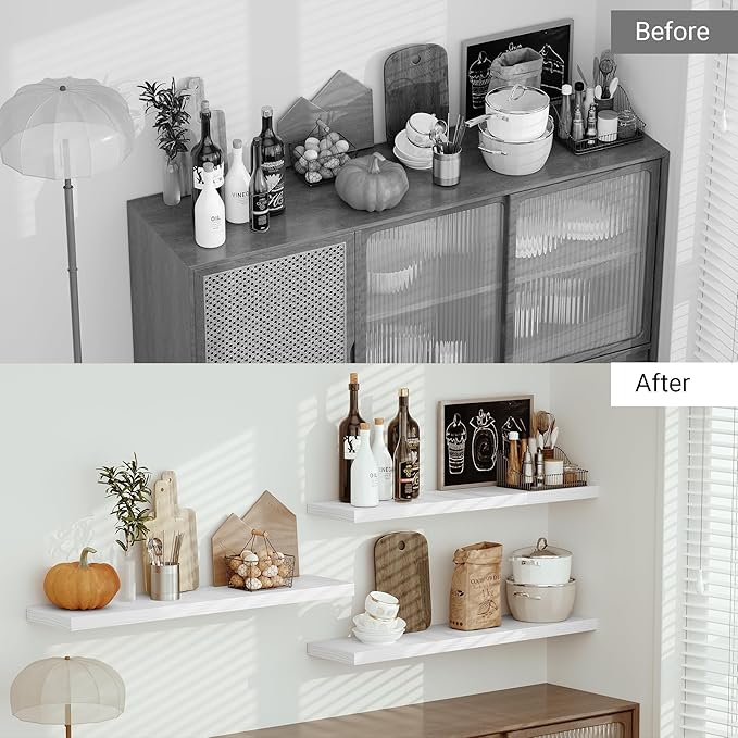 Vivelove Single Floating Shelves 48 Inches, 48 x 10 inch Deep x 1.8 in Thick, Long Wall Shelves Heavy Duty 80 lbs for Bedroom, Living Room, Kitchen, Office, Modern Shelf Book Home Decor, White