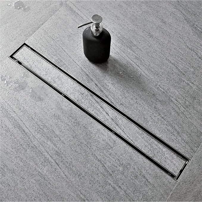 Neodrain 24-Inch Linear Shower Drain with Tile Insert Grate,Brushed 304 Stainless Steel Rectangle Shower Floor Drain, Linear Drain with Leveling Feet, Hair Strainer