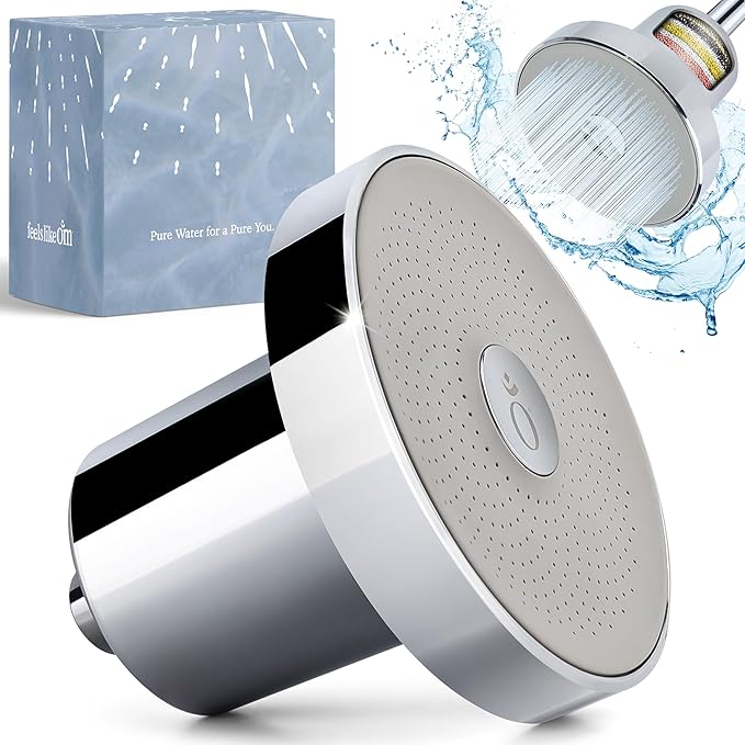Filtered Shower Head with Water Softener - High Pressure Shower Head Filter for Hard Water - Shower Filter removes Toxic Chemicals & Chlorine - Best Shower Filter for Hair & Skin