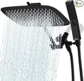 G-Promise All Metal 12 Inch Dual Square Shower Head with Handheld Spray Combo, Rain Shower Head, Adjustable Extension Arm, 3-Way Diverter, 71 Inch Extra Long Hose - A Bathroom Upgrade (Matte Black)
