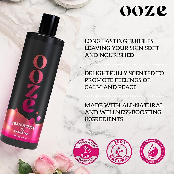OOZE Passion Fruit Bubble Bath (473ml) - Bubble Bath for Women, Fresh, Uplifting & Rejuvenating - Self-Care & Wellness - Zero Parabens Foaming Bath for Women, Cruelty-Free, Made in The USA