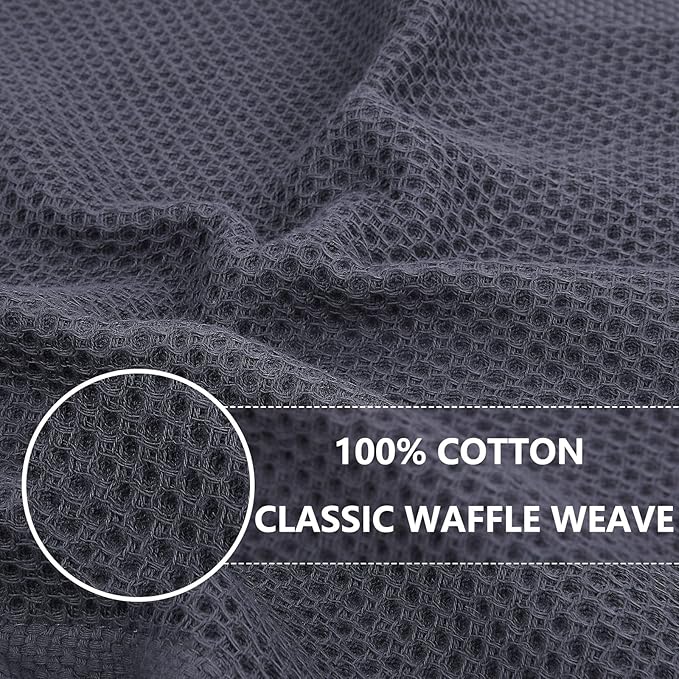 Homaxy 100% Cotton Waffle Weave Kitchen Dish Towels, Ultra Soft Absorbent Quick Drying Cleaning Towel, 20x28 Inches, 12-Pack, Dark Grey