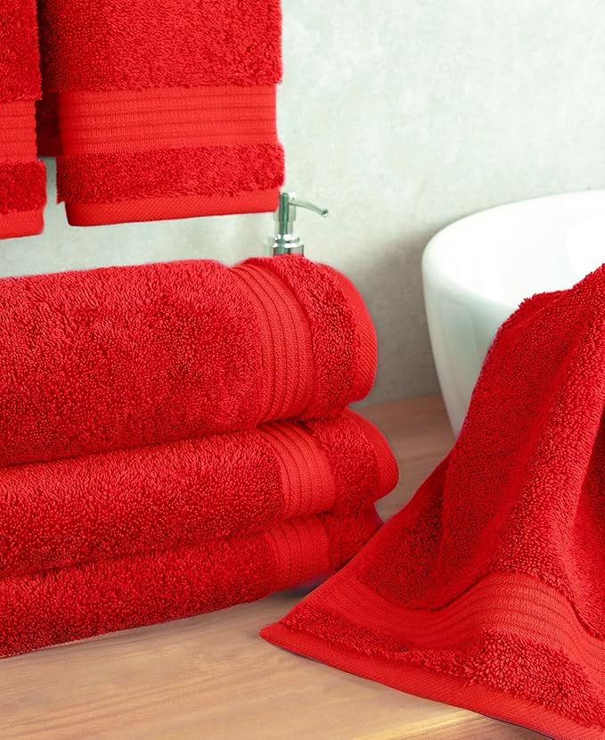 Cotton Paradise Hand Towels for Bathroom, 100% Cotton Turkish 4 Piece Hand Towel Set, Soft Absorbent Face Towels, Red Hand Towels