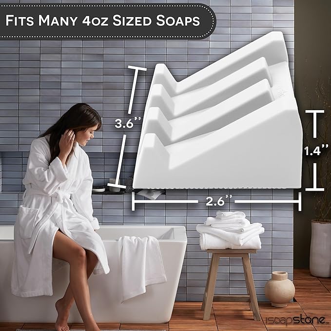 Silicone Soap Dish (USA Patented) Self Draining Bar Soap Holder for Shower Bathroom Sink, Drying Soap Dish Tray Kitchen Sponge Holder Easy Cleaning Soap Saver Mat (Pure White, 1)