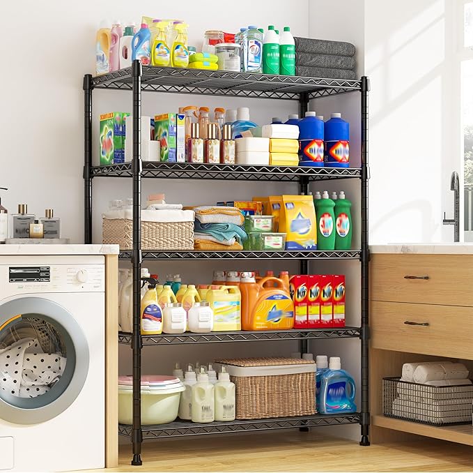 REIBII 5-Tier Wire Shelving Rack Storage Shelves Metal Shelves,1020 LBS Adjustable Heavy Duty Metal Shelving Units and Storage for Garage Pantry Bathroom 29" W X 14" D X 63" H