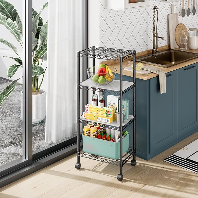4 Tier Adjustable Storage Shelves Heavy Duty Metal Utility Shelf Wire Shelving Unit Organizer Rack for Home Kitchen Office Bathroom Pantry Room 12" D x 18" W x 44.5" H