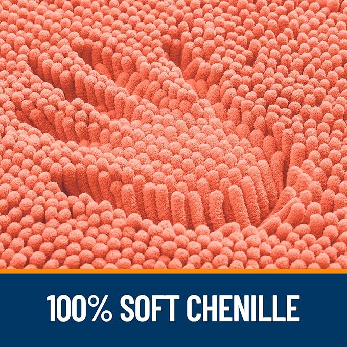 OLANLY Bathroom Rugs 24x16, Extra Soft Absorbent Chenille Bath Rugs, Rubber Backing Quick Dry, Machine Washable Bath Mats for Bathroom Floor, Tub and Shower, Home Decor Accessories, Coral