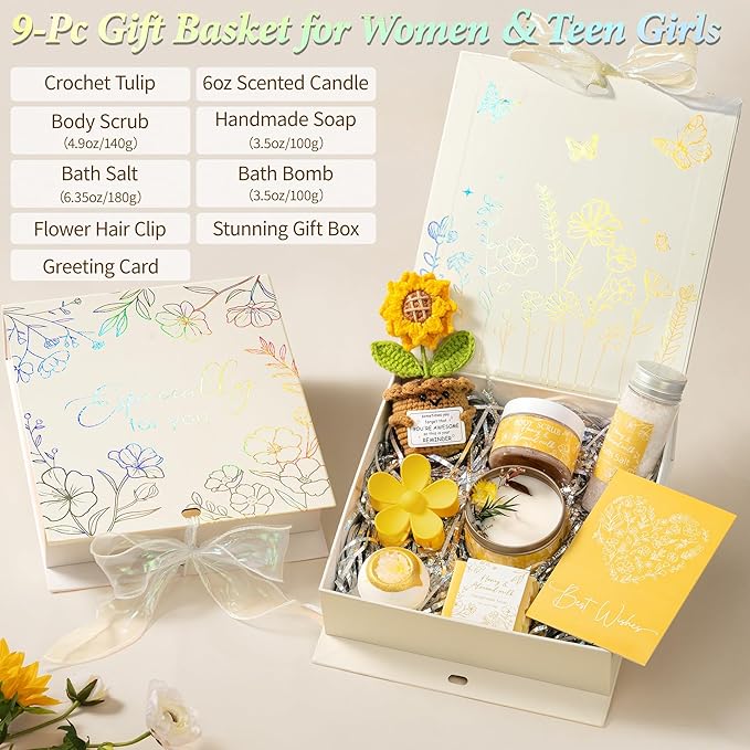 Spa Gifts for Women Bath Gift Set, Honey & Almond Milk Relaxing Spa Gift Baskets Home Bath Self Care Kit Care Package Thank You Christmas Birthday Gifts for Women Mom Her Friends Sister Teen Girl Wife