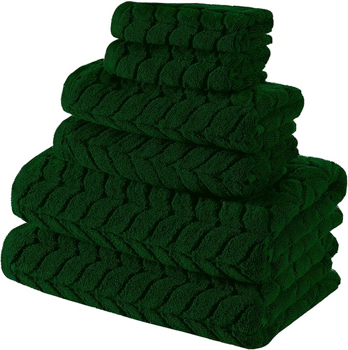 BAGNO MILANO Turkish Bath Towels, Soft Plush Jacquard Luxury Bath Towels, Quick Dry Towel Set (Royal Green, 6 pcs Towel Set)