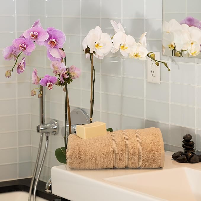 Mosobam Luxury Turkish Bath Towels 30X58 Light Taupe 700 GSM Bamboo Viscose & Aegean Turkish Combed Cotton