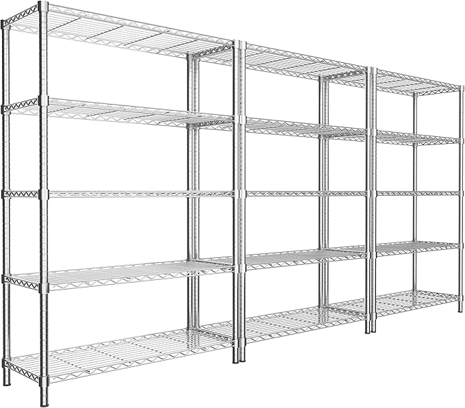 Storage Shelves Heavy Duty, 3 PCS 48" L x 20" W x 72" H Garage Wire Shelving Unit Loads 2000LBS, 5-Tier Adjustable Metal Industrial Utility Shelf Rack for Kitchen, Laundry Room, Warehouse, Basement