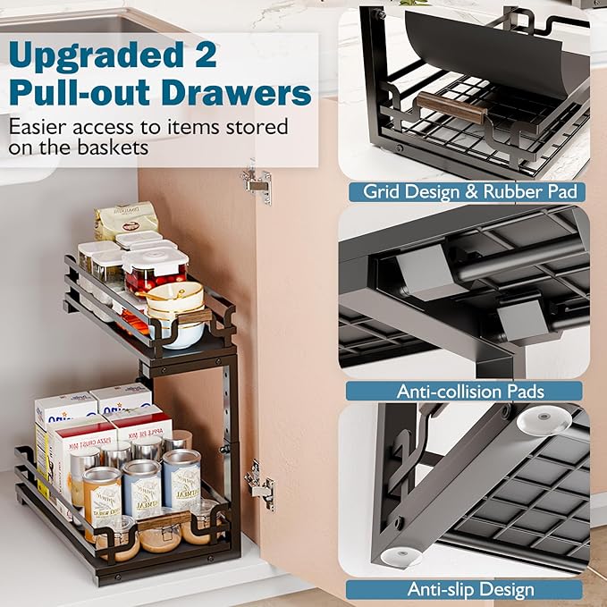 Under Sink Organizer, 2 Tier Slide Out Storage for Bathroom Kitchen (2 Pack)