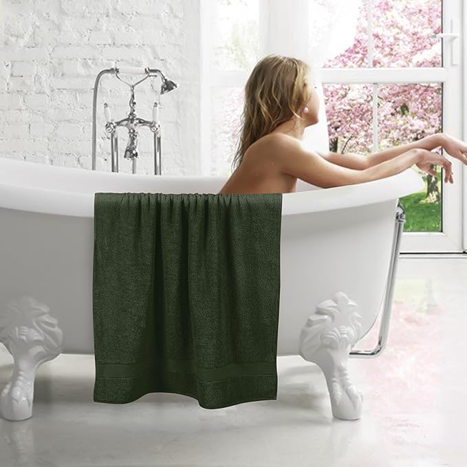 GLAMBURG 700 GSM Premium Cotton 2-Pack Oversized Extra Large Bath Sheet Set - 100% Combed Cotton - 2 Bath Sheets 35x70 - Luxury Hotel & Spa Quality - Durable Ultra Soft Highly Absorbent - Olive Green