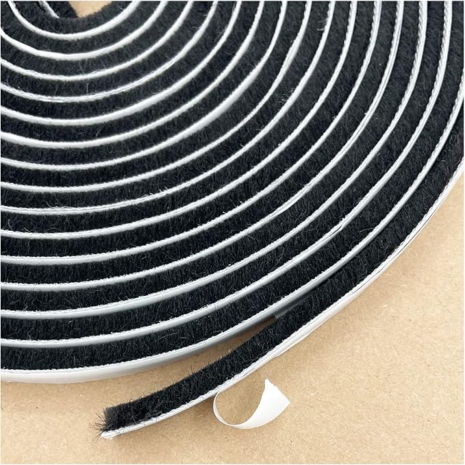 Window Weather Stripping Brush for Sliding Door Frame, Pile Self Adhesive Weather Strip Seal Strip Sealer Soundproofing (65ft x11/32 Backing x 3/16 Brush inch, Black)