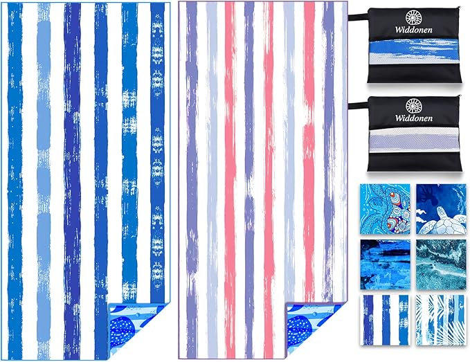 2 Pack Lightweight Thin Microfiber Beach Towel Sand Free Quick Dry Absorbent Compact Soft Pool Swim Travel Towels Extra Large Oversized Beach Accessories packable Essentials Stuff Gifts for Adult