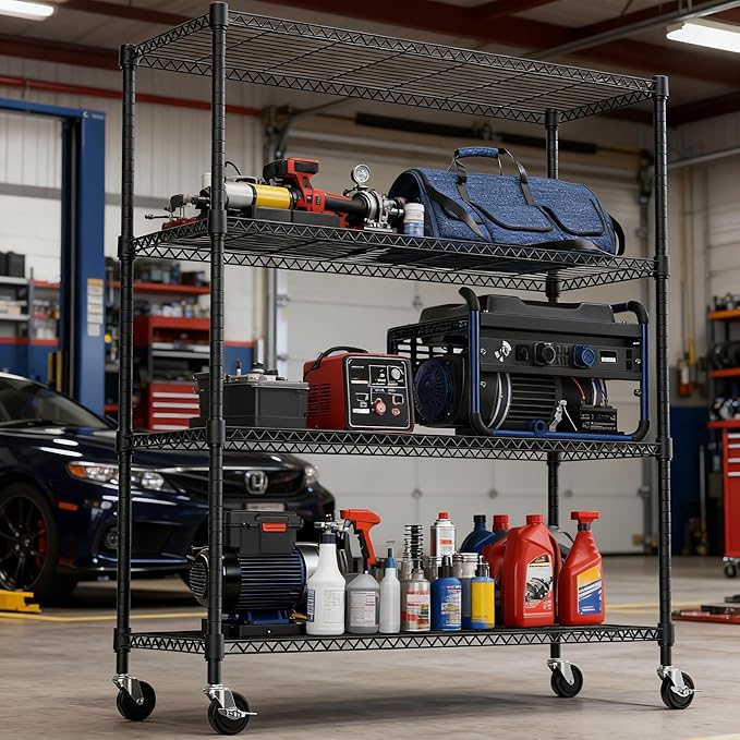 4 Tiers Shelf 1400 lbs Steel Storage Shelving Utility Shelving Unit Steel Organizer Wire Rack for Home,Kitchen,Office,Garage Black 17.7" D x 47.2" W x 62.7" H