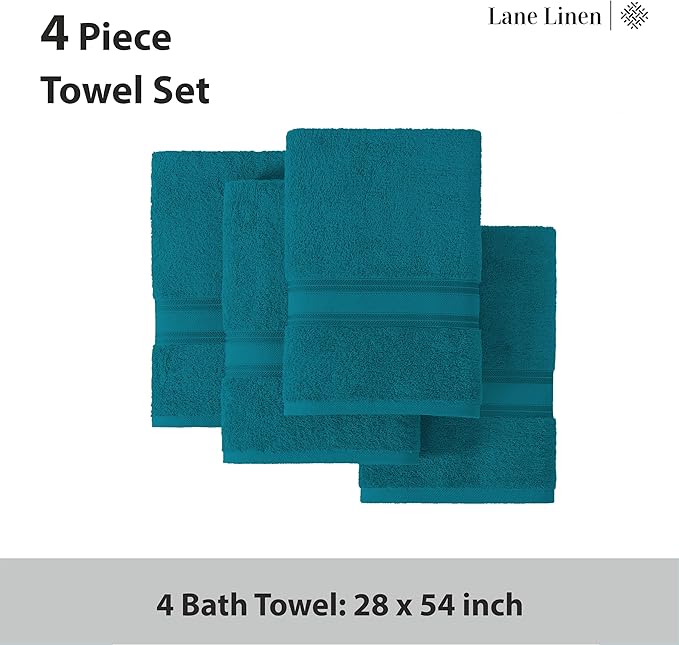 LANE LINEN 100% Cotton 4 Pack Bath Towels Set (28"x54") - Zero Twist, Large Cotton Towels for Bathroom - Quick Dry, Soft & Absorbent Bath Towel Set - Pre Shrunk, Wide Variety of Colors - Sea Port