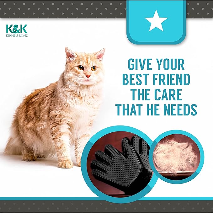 KENNELS & KATS Pet Grooming Gloves | Deshedding Glove for Easy, Mess-Free Grooming | Grooming Mitt for Dogs, Cats, Rabbits & Horses with Long/Short/Curly Hair | Pet Hair Gloves for Pet Hair Removal