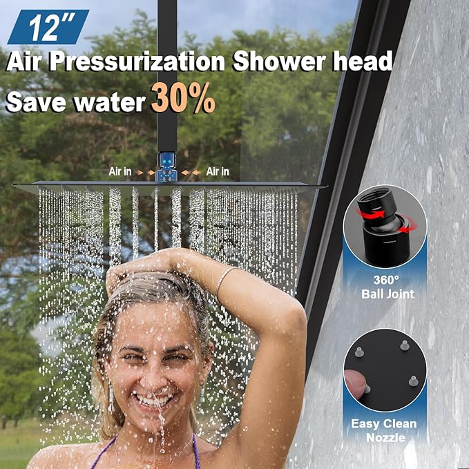Enga Full Body Shower System with Body Jets, 12 Inch Powerful Rainfall Shower and Handheld Spray, Rough-in Mixer Valve Concealed Shower Faucet Set Complete, Matte Black