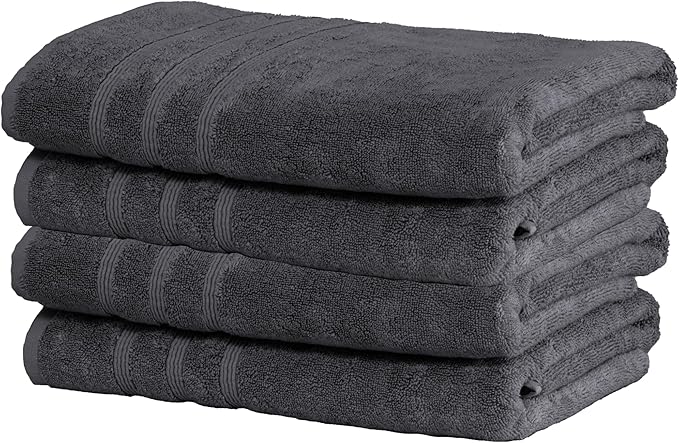 Mosobam Luxury Turkish Set of 4 Bath Towels 30X58 Charcoal Gray (Dark Grey) 700 GSM Bamboo Viscose & Aegean Turkish Combed Cotton