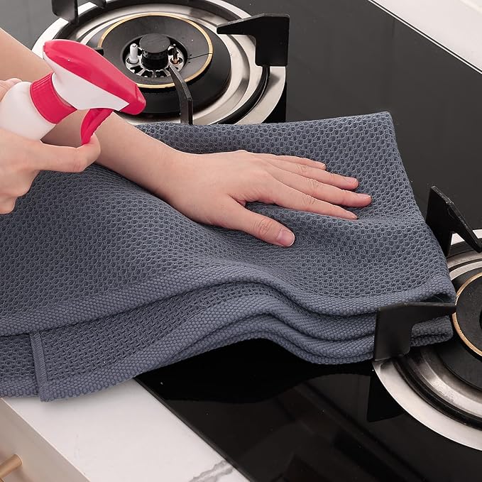 Homaxy 100% Cotton Oversized Waffle Weave Kitchen Dish Towels, Ultra Soft Absorbent Quick Drying Cleaning Towel, 20 x 28 Inches, 8-Pack, Dark Grey