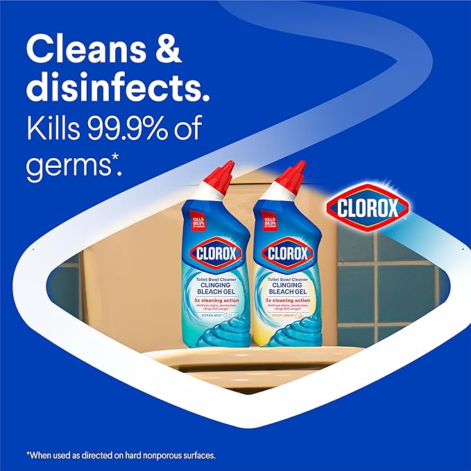 CLOROX Toilet Bowl Cleaner Clinging Bleach Gel, Ocean Mist, 24 Fl Oz, Pack of 2 (Package May Vary)