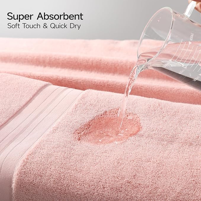 REDKISS Pink Bath Towels Set of 4, Extra Large Bath Sheets 27 X 59 Inches, 100% Cotton, 600 GSM, Quick Dry, Ultra Soft & Super Absorbent Bathroom Towel Sets for Bathroom, Gym, Spa, Pool & Hotel