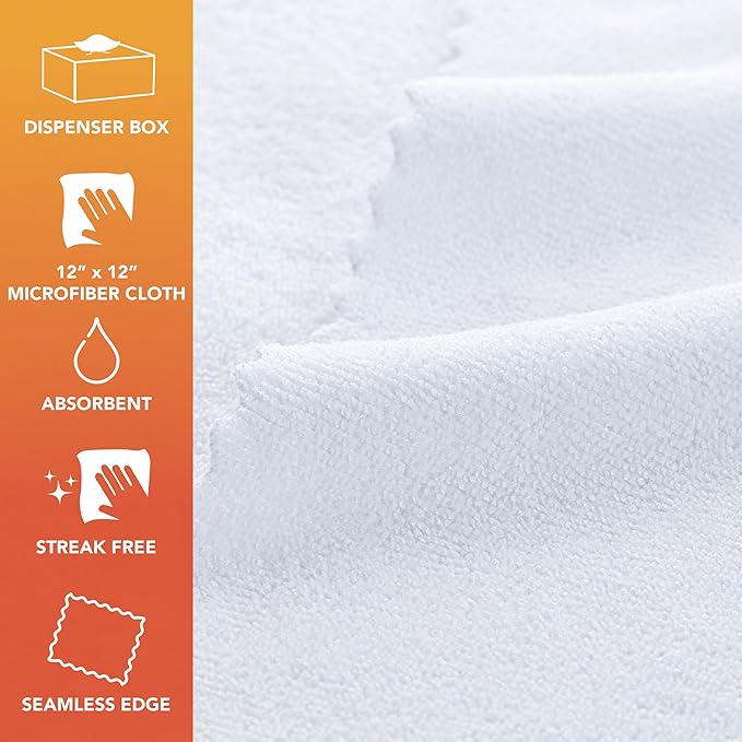 Arkwright Smart Rags in Box - (Pack of 50) Lint Free Microfiber Cleaning Cloth, Scratch & Streak-Free, Dispensable Wash Towels for Cars, Window Glass, and Auto Shop, 12 x 12 in, White