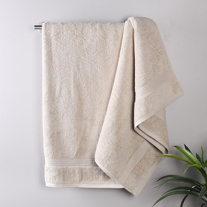 Superior Egyptian Cotton Bath Towel Set, Home Bathroom Towels, Master, Guest Bath, Decor Essentials, Quick Dry, Absorbent, Large Body Towels, Spa, Hotel, Resort, Adult, Kids, Set of 2, Stone
