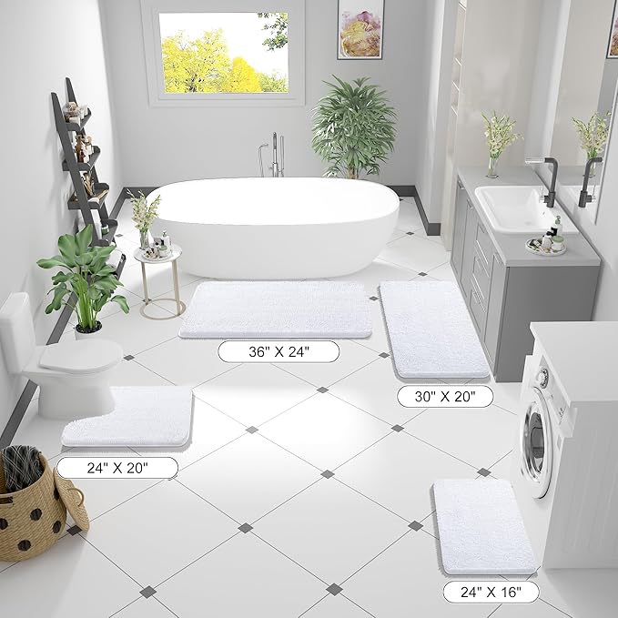 OLANLY Bathroom Rugs 40x24, Extra Soft Absorbent Chenille Bath Rugs, Rubber Backing Quick Dry, Machine Washable Bath Mats for Bathroom Floor, Tub and Shower, Home Decor Accessories, White