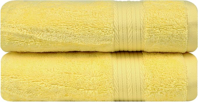 Ample Decor Bathroom Hand Towels 18 X 28 Inch 600 GSM 100% Cotton, Highly Absorbent - 2 Pcs Yellow