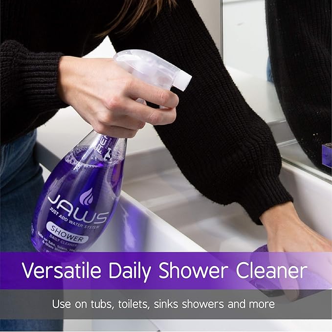 JAWS Cleaners Home Cleaning Kit, Multi-Surface Kitchen, Glass, Shower and Hardwood Floor, 2 Refill Pods Included. Refillable Cleaning Supplies.