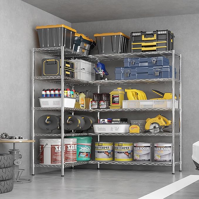 VINGLI 70" W Storage Shelves 1600LBS Heavy Duty Metal Shelving, Upgraded 5 Tier Garage Shelving Unit, Adjustable Wire Shelf for Storage Rack Commercial Pantry Shelf Organizer, 69.8"W × 15.8"D × 71"H