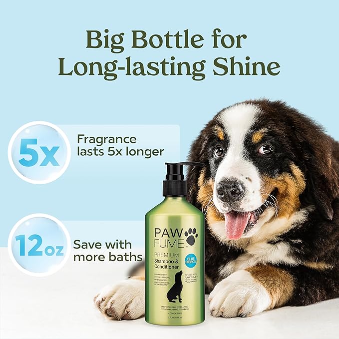 PAWFUME Dog Shampoo and Conditioner, Blue Ribbon, 1-Pack – Nourish & Detangle for a Silky Soft Coat – Probiotic, Deep-Cleaning, pH-Balanced Formula – Puppy Shampoo and Conditioner for All Breeds