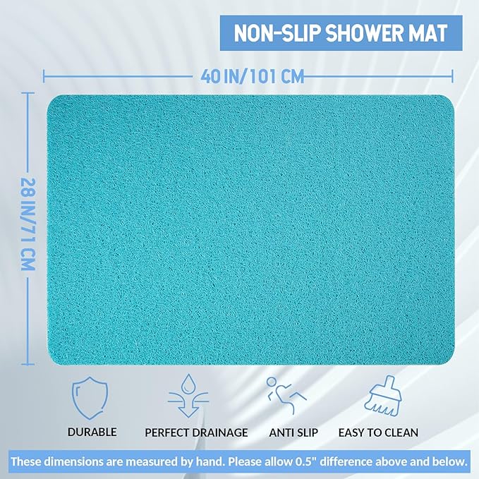 Non-Slip Bathtub Mat, Anti Slip Shower Mat, Fast Drying Bathtub Mats, Foot Scrubber Mat, Anti Slip Mat for Tub, Floor, Bathroom, Kitchen, Home, Hotel (Turquoise Blue 40"×28")