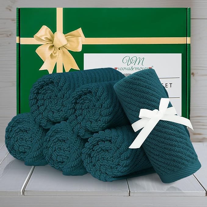 Face Towels for Bathroom, 6PC 13"x13" - 100% Cotton | Light Weight | Thick | Quick Dry | Soft | Absorbent, Fluffy Bathroom Hand Towels, Wash Cloths for Showering, Towel Gift Set, Deep Turquoise