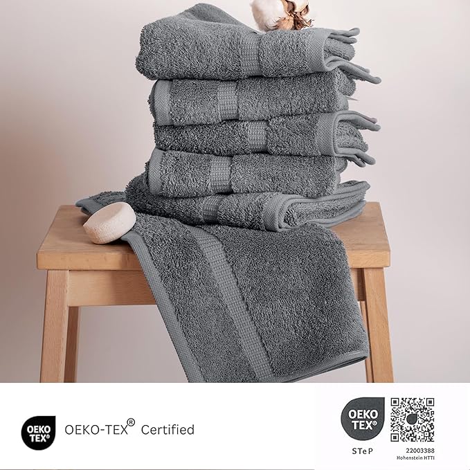 SALBAKOS 100% Turkish Cotton Hand Towel Set of 6 16x30 inch | Heirloom Quality | Hotel & Spa Collection | Ultra Soft, Super Absorbent, Long Lasting Hand Towels | Made in Turkey (Gray, 6 Hand Towels)